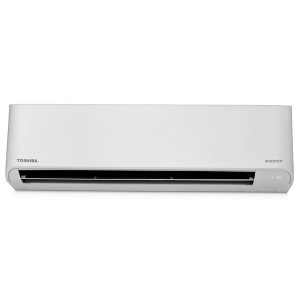 A white wall-mounted split air conditioner unit with a sleek and modern design, featuring a digital display and several buttons for temperature and mode control